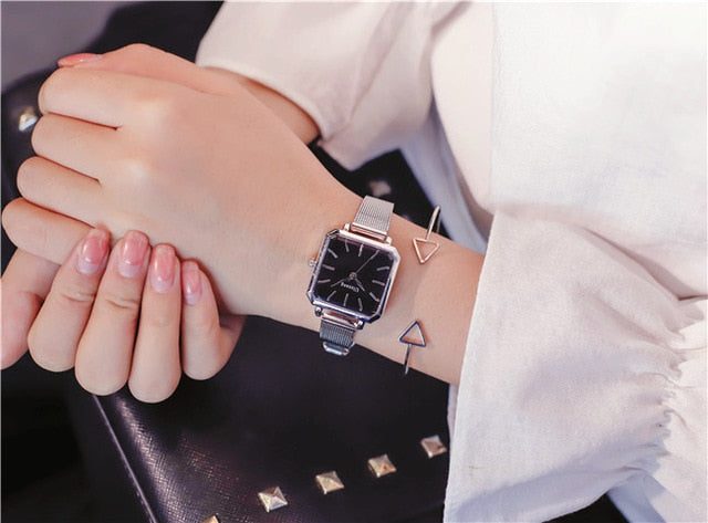 Ladies Dress Quartz Watches Luxury Women Watches Vintage Square Wrist Watch Bracelet Gift Box for Women 2018 Best zegarek damski