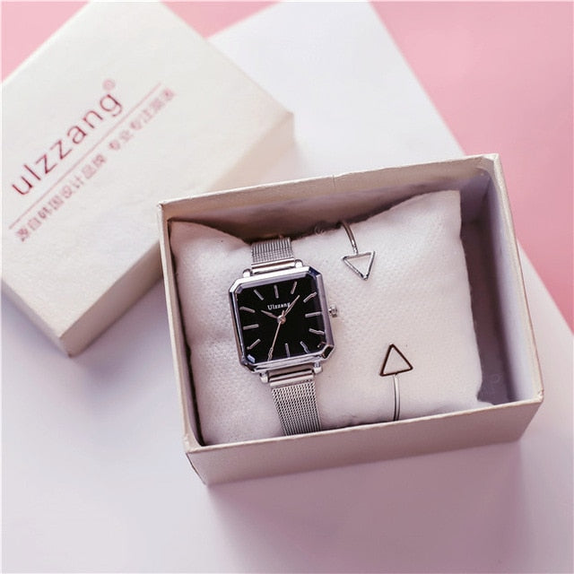 Ladies Dress Quartz Watches Luxury Women Watches Vintage Square Wrist Watch Bracelet Gift Box for Women 2018 Best zegarek damski