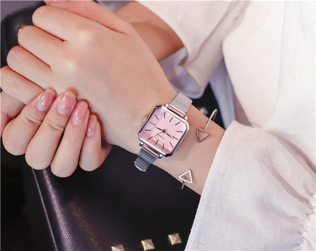 Ladies Dress Quartz Watches Luxury Women Watches Vintage Square Wrist Watch Bracelet Gift Box for Women 2018 Best zegarek damski