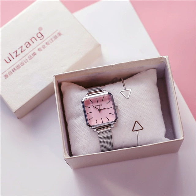 Ladies Dress Quartz Watches Luxury Women Watches Vintage Square Wrist Watch Bracelet Gift Box for Women 2018 Best zegarek damski
