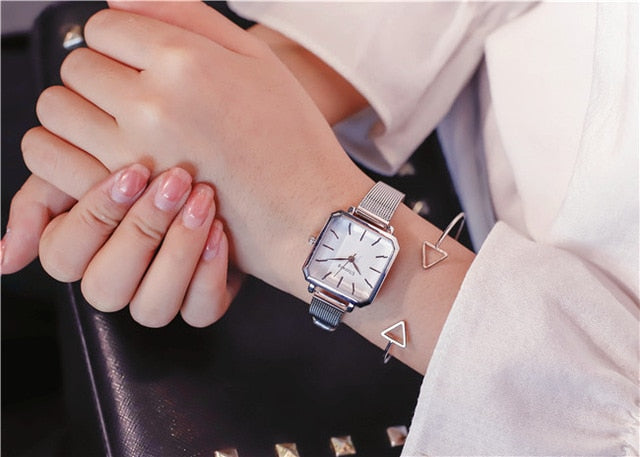 Ladies Dress Quartz Watches Luxury Women Watches Vintage Square Wrist Watch Bracelet Gift Box for Women 2018 Best zegarek damski