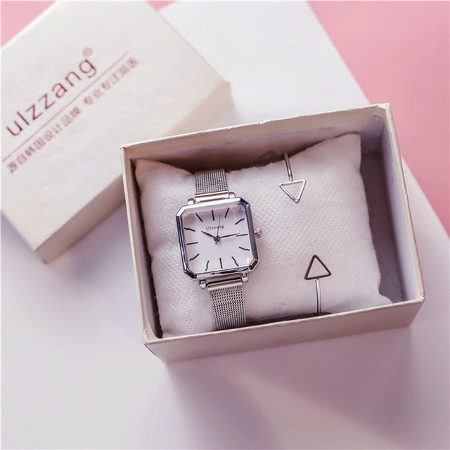 Ladies Dress Quartz Watches Luxury Women Watches Vintage Square Wrist Watch Bracelet Gift Box for Women 2018 Best zegarek damski