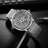 Fashion Business Skeleton Watch Men Engraving Hollow Dress Quartz Wristwatch Stainless Steel Band Women Clock Relojes Mujer