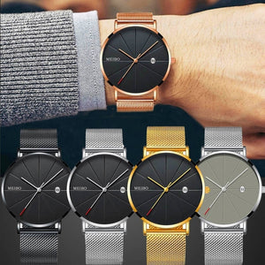 Mens Watches Business Sports Leisure Quartz WristWatch Stainless Steel Mesh Strap Ultra Thin Dial Date Clock Relogio Masculino