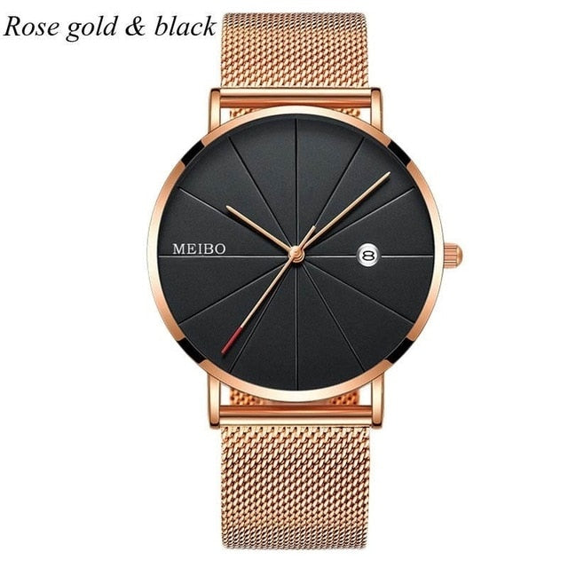 Mens Watches Business Sports Leisure Quartz WristWatch Stainless Steel Mesh Strap Ultra Thin Dial Date Clock Relogio Masculino