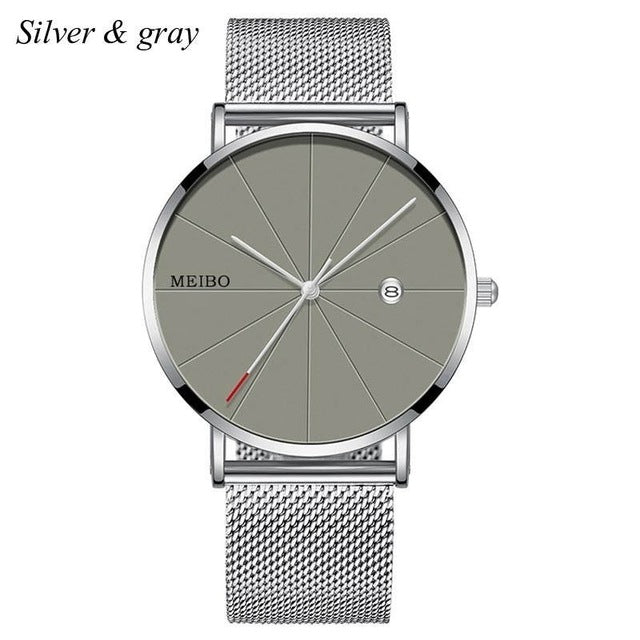 Mens Watches Business Sports Leisure Quartz WristWatch Stainless Steel Mesh Strap Ultra Thin Dial Date Clock Relogio Masculino