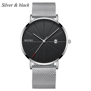 Mens Watches Business Sports Leisure Quartz WristWatch Stainless Steel Mesh Strap Ultra Thin Dial Date Clock Relogio Masculino
