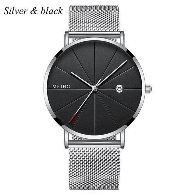 Mens Watches Business Sports Leisure Quartz WristWatch Stainless Steel Mesh Strap Ultra Thin Dial Date Clock Relogio Masculino