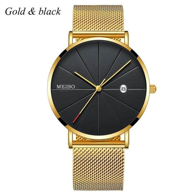 Mens Watches Business Sports Leisure Quartz WristWatch Stainless Steel Mesh Strap Ultra Thin Dial Date Clock Relogio Masculino
